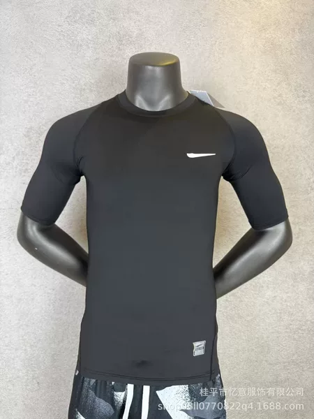 Men's Quick-Drying Slim-Fit Sports Vest Fitness Breathable Tights Summer Running Training Short-Sleeved Top Black and White