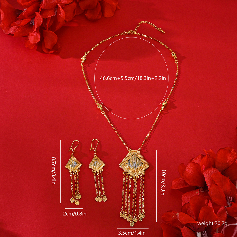 Transfronterizos de moda en el Medio Oriente joyas de mano de obra exquisita aretes de mujer collar conjunto de joyas pendientes de diamantes colgante dos piezas conjunto