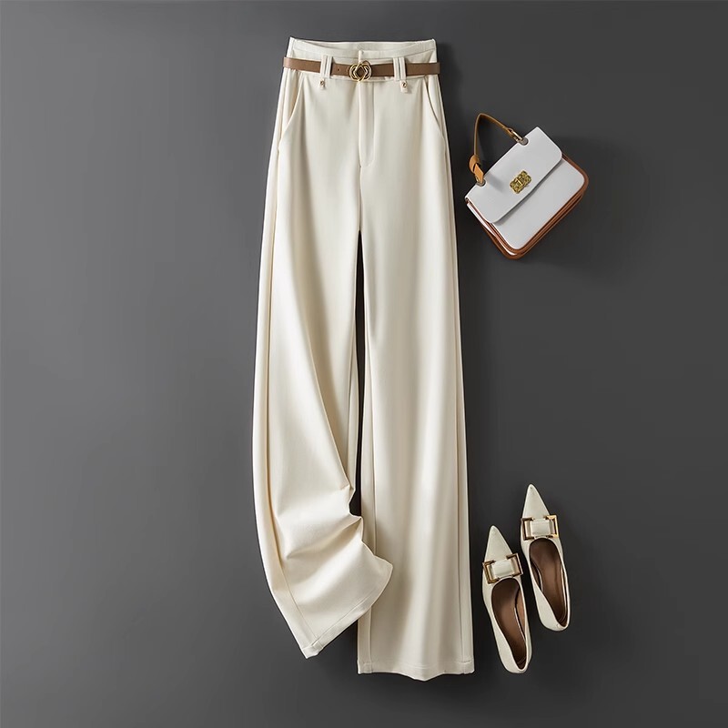 Off-White Narrow Wide-Leg Pants for Women, New Spring and Autumn Style, High-Waisted, Drapey, Straight-Cut, Loose Casual Suit Pants, Long Pants Off-White Narrow Wide-Leg Pants for Women, New Spring and Autumn Style, High-Waisted, Drapey, Straight-Cut, Loose Casual Suit Pants, Long Pants