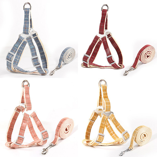 Manufacturer wholesale anti-breakaway dog ​​leash, non-stretching plaid dog leash, nylon vest-type dog leash leash