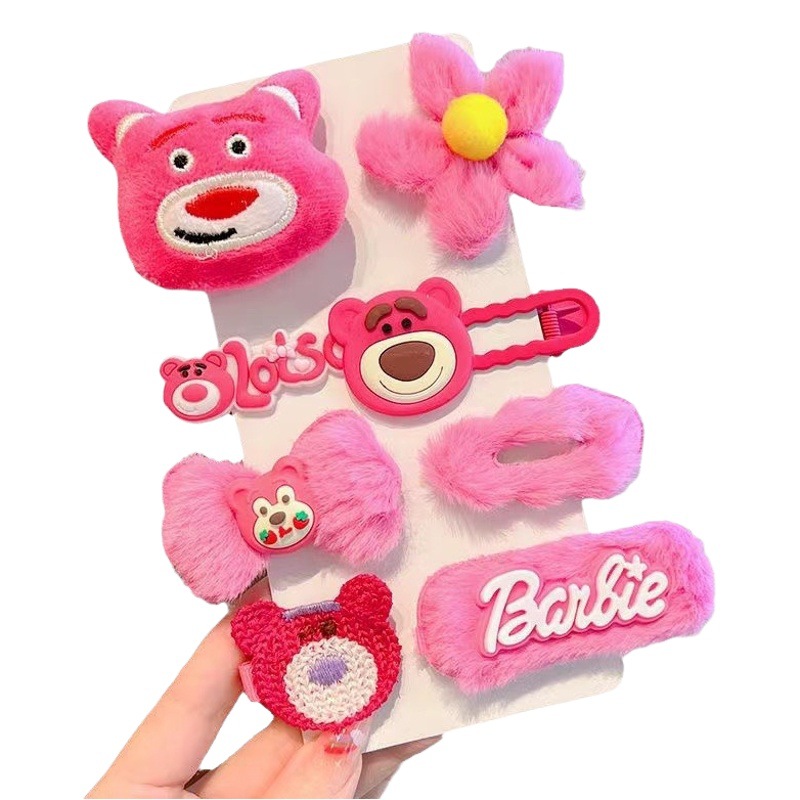 Nuevo Otoño e Invierno de felpa horquilla de dibujos animados niña horquilla lindo fresa oso accesorios para el cabello de los niños traje tocado accesorios para el cabello