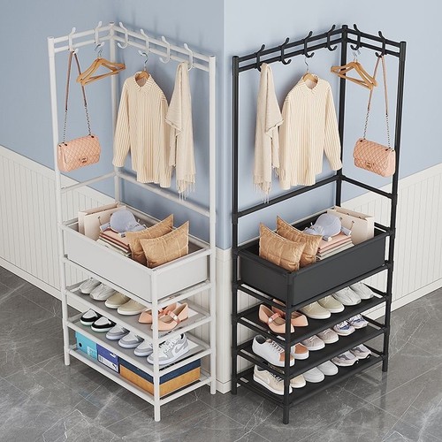 Clothes rack, shoe rack, one-piece floor-standing corner simple dormitory home bedroom clothes hanger multi-functional storage artifact