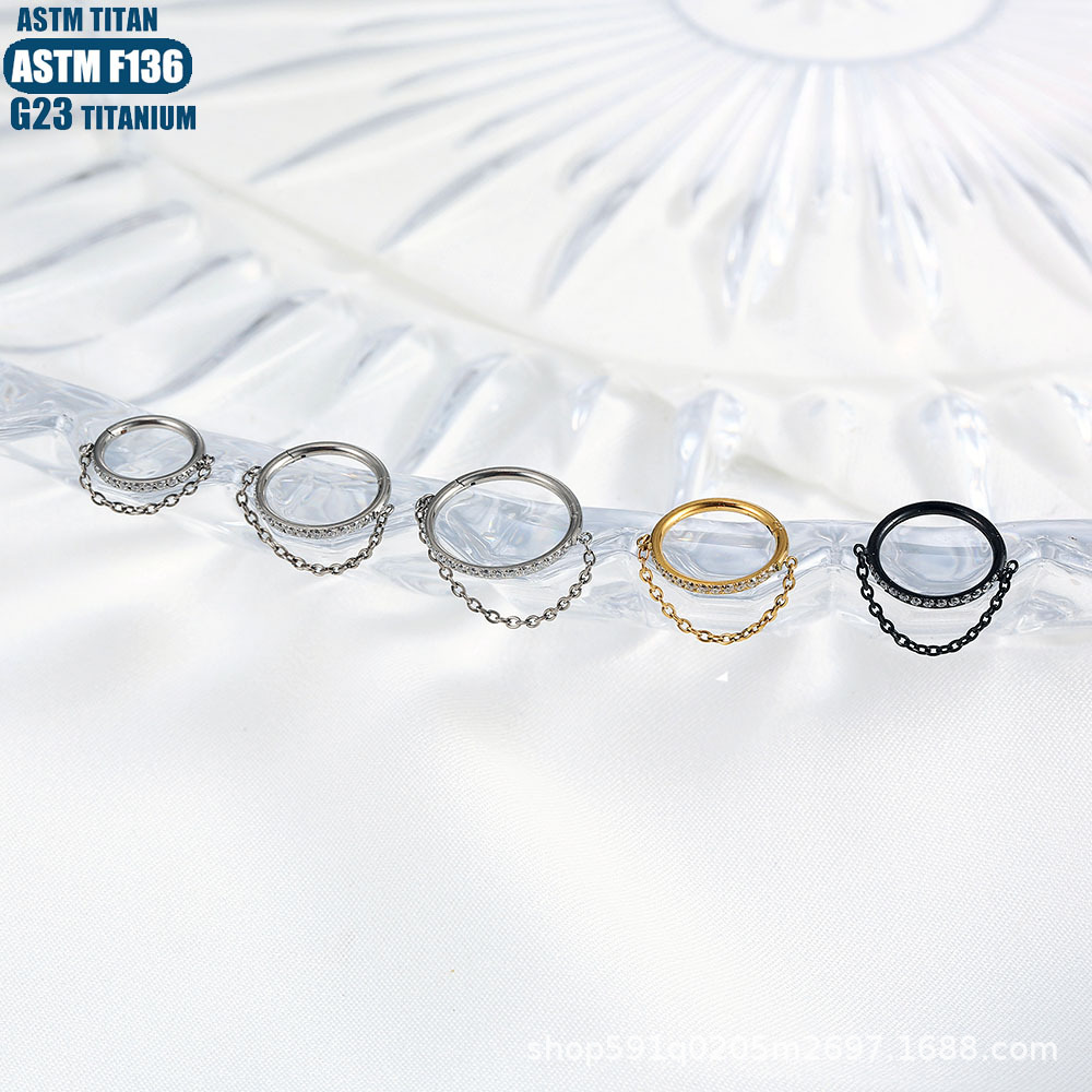 F136 Titanium Alloy Chain Puncture Nose Ring Side Zircon Seamless Open Ring Nasal Septum Ring Conch Pierced Earrings detail image 7