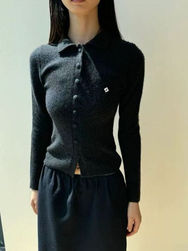 【现货】南油品质 秋季新款女装上衣翻领修身针织衫长袖|undefined