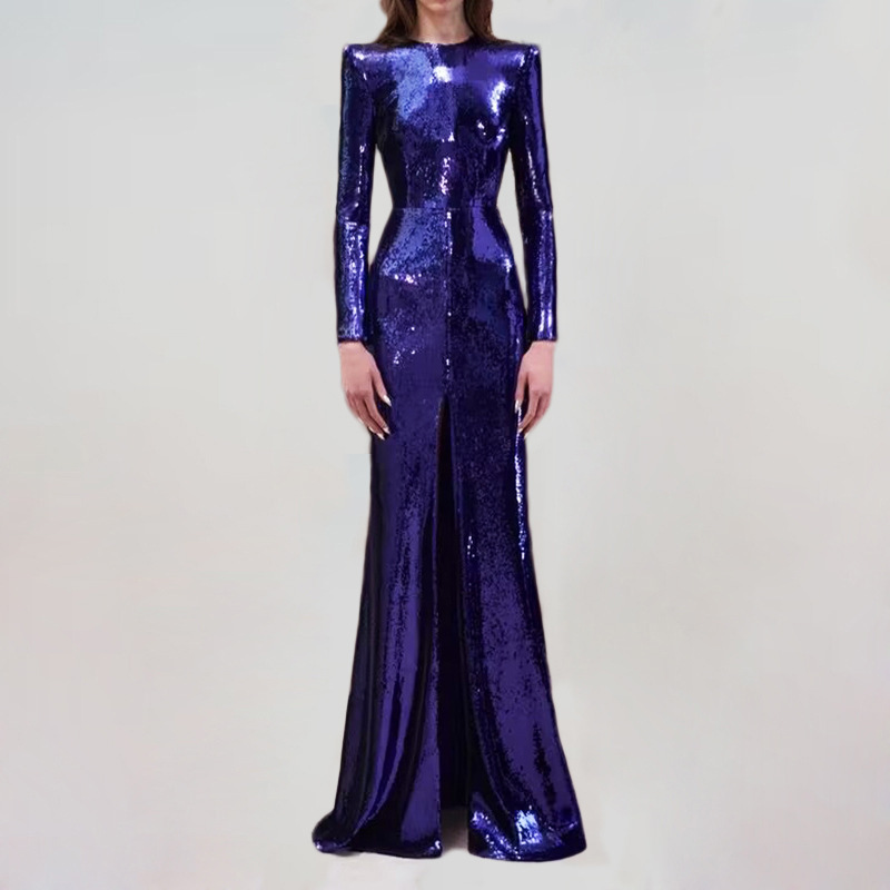 High-End Sequined Evening Gown Long Dress 2026 New Style European and American Socialite Runway Show Banquet Front-Slit Mermaid Dress High-End Sequined Evening Gown Long Dress 2026 New Style European and American Socialite Runway Show Banquet Front-Slit Mermaid Dress