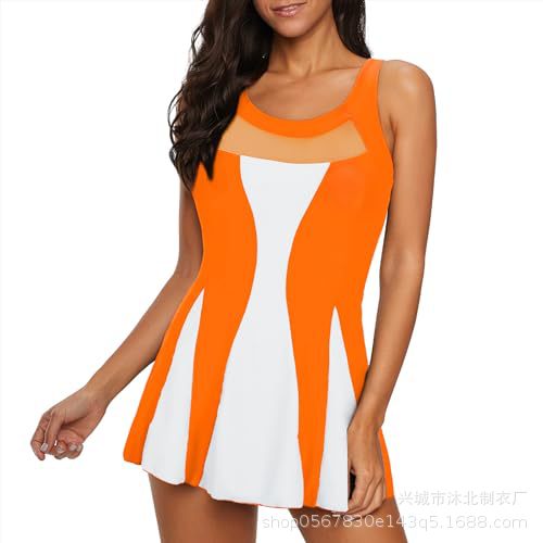 Traje de Baño de Una Pieza con Falda para Mujer de Nailon con Control de Abdomen y Cuello en V