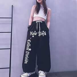 跨境男女中大童爵士舞服装街舞儿童嘻哈束脚练功服运动裤潮流