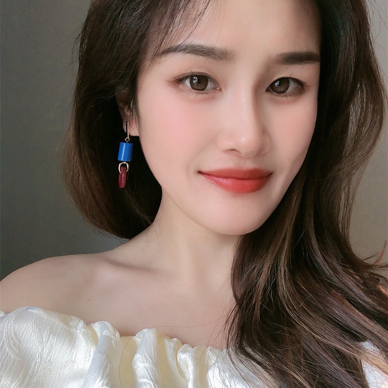 韩版秋冬新款撞色圈圈长耳环复古气质简约美拉德色通勤减龄耳饰品|undefined