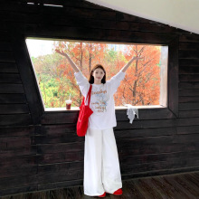 胖mm美式复古纯棉大码长袖t恤女2025新款秋宽松韩版慵懒风打底衫