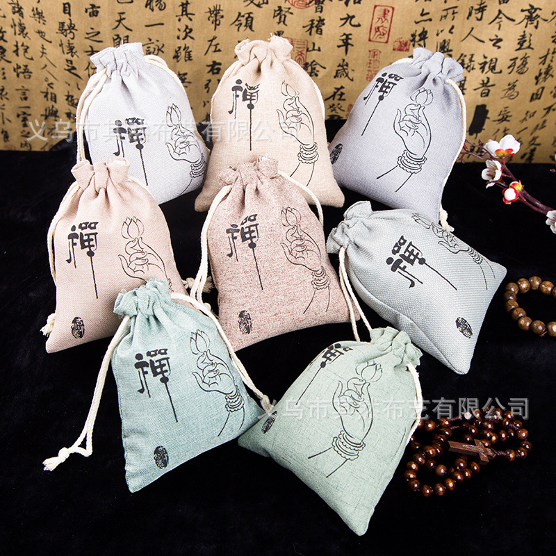Wholesale Zen Hemp Bead Jewelry Bag Buddha Beads Star Moon Bracelet Double Layer Storage Bag Jewelry Bracelet Bundling Pocket