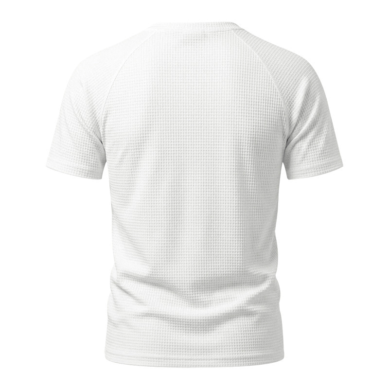 Men's Waffle Knit Short Sleeve T-Shirt, Breathable Textured Cotton-Like Fabric, Relaxed Fit Casual Tee For Summer_viptrois.com