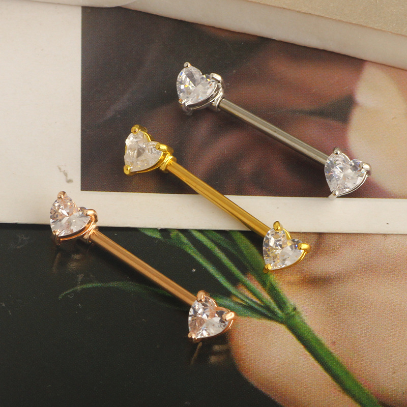 Plating Design Fashion Heart Shape Stainless Steel Plating Zircon Adhesive Nail