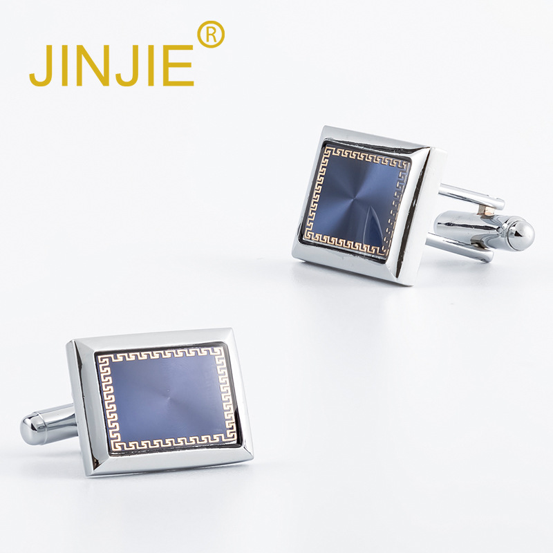 New electroplated silver rectangular resin enamel cufflinks for cross-border men's fashionable minimalist French cufflinks