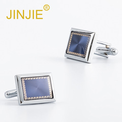 New electroplated silver rectangular resin enamel cufflinks for cross-border men's fashionable minimalist French cufflinks