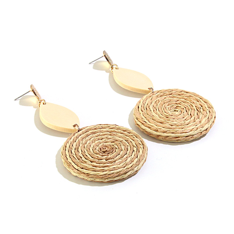 Round Pattern 1 Pair Vacation Round Rattan Handmade Women's Drop Earrings