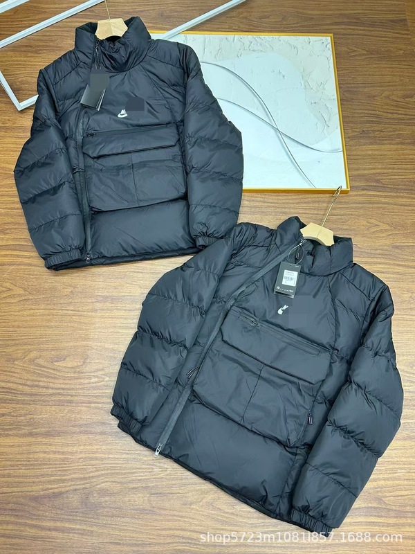 跨境NK勾子海外版斜拉链个性祤绒棉多口袋情侣款立领三口袋棉服|undefined