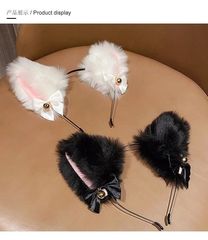 可愛毛絨貓咪發箍韓版貓耳朵狐狸頭箍獸耳髮夾頭飾發卡鈴鐺女髮飾