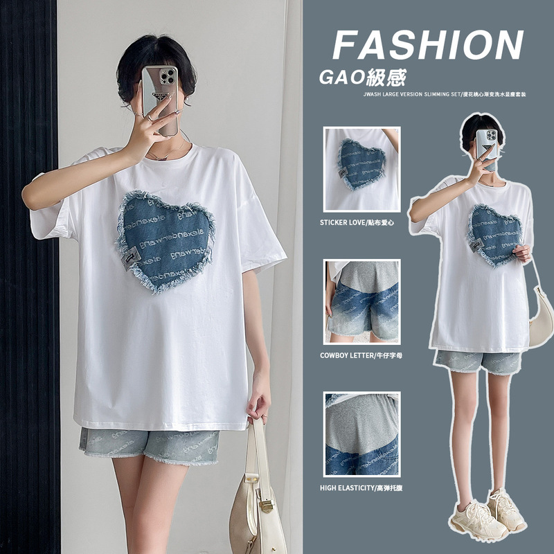 Factory Straight Hair Pregnancy Summer suit Women's Two-piece Top Shorts Pregnant Women's suit Summer plus size Pregnancy Shorts