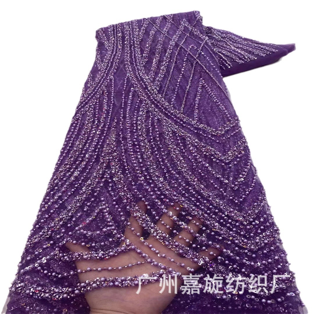 Cuentas de trabajo pesado geometría de tubo de perlas de arco sequinilla malla encaje vestido de boda moda tela perlas JX4137 image 6