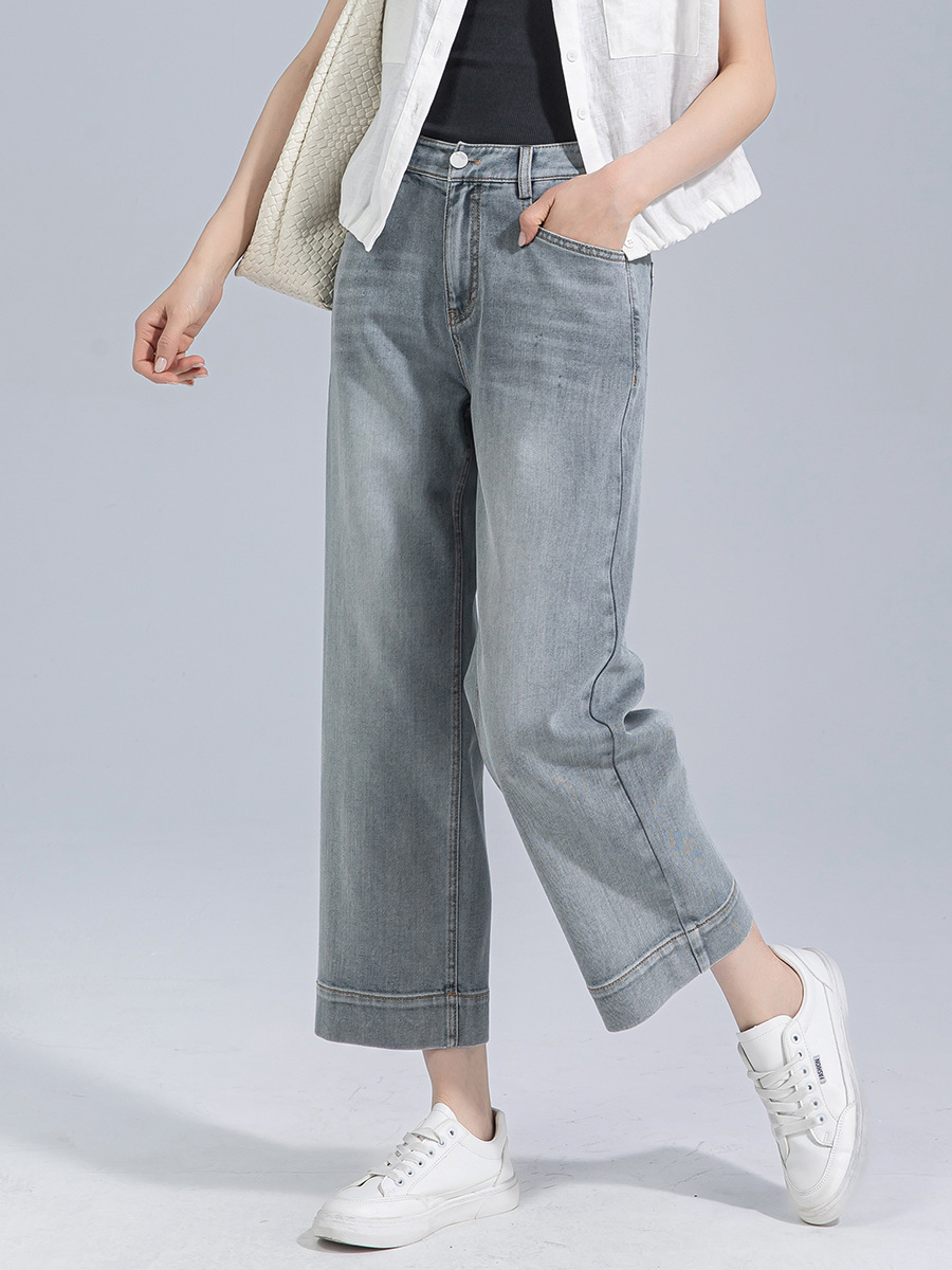 Quần jeans nữ ống rộng dài mắt cá chân chất liệu Tencel mát mẻ — Màu xanh lam