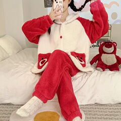福利厚生スタイル!!! コーラルベルベットの厚いベルベットの新しい女性の保温パジャマセットの家庭服卸売り