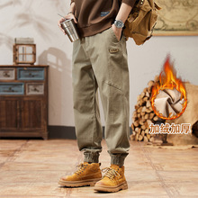 2023冬季加绒加厚宽松哈伦小脚休闲锥型束脚裤九分工装裤男士