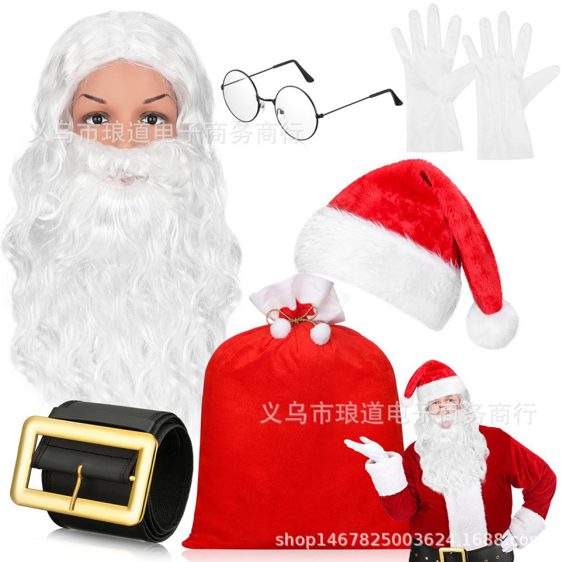 Christmas Santa Claus Decoration Wig, Beard, Glasses, Gloves, Hat, Belt Set Wholesale