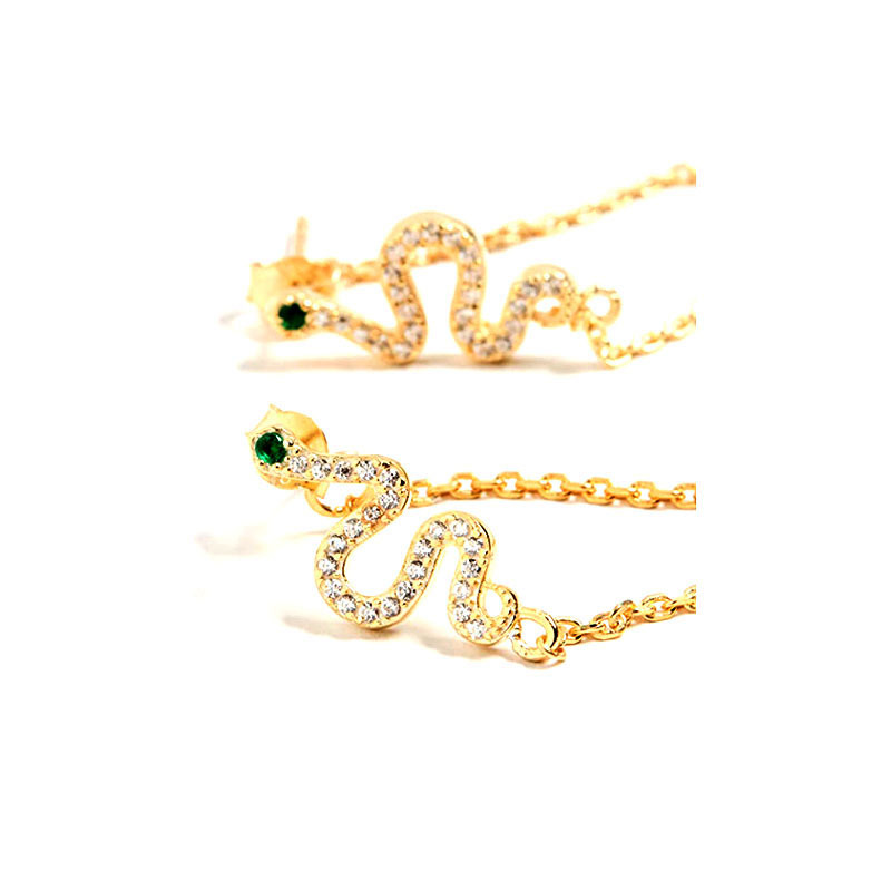 23g Weight PVD Coated Gold Plating Process 925 Sterling Silver Ear Needle Material 18K Real Gold Plated Plating Material 1 Pair Fashion Snake Copper Inlay Zircon Ear Studs
