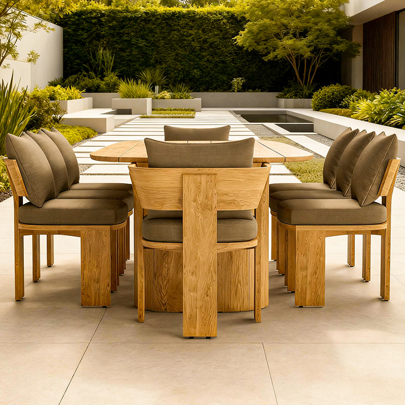 Mesa y sillas de madera maciza al aire libre patio villa jardín terraza impermeable anticorrosivo al aire libre alojamiento residencial hotel de teca muebles de alta gama image 2
