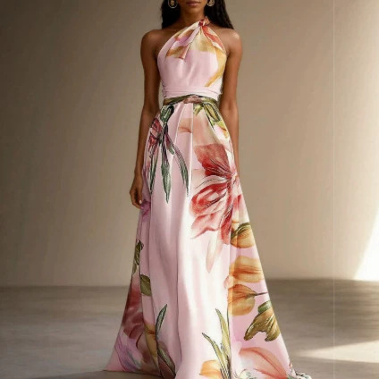 2026 European and American cross-border Amazon independent site SHEIN printed elegant long dress for runway shows, parties, and vacations 2026 European and American cross-border Amazon independent site SHEIN printed elegant long dress for runway shows, parties, and vacations