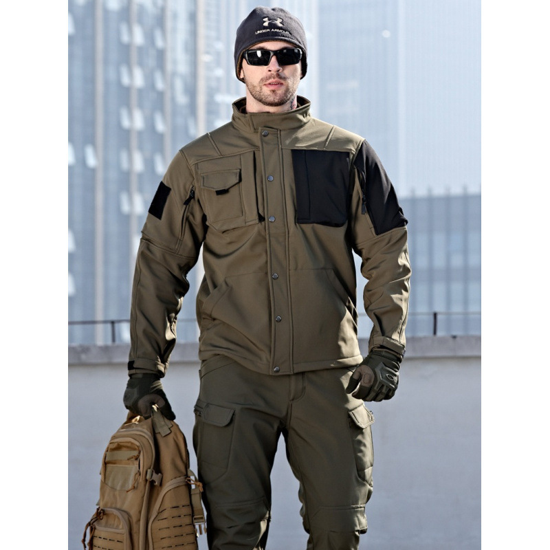 Plush Warm Jacket Sharkskin Soft Shell Cold-Proof and Water-Repellent Jacket Autumn and Winter Combat Jacket Men's Outdoor
