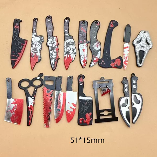 Cross-Border Acrylic Halloween Print Spoof Small Blood Knife Accessories Dagger DIY Earrings Keychain Jewelry Pendant