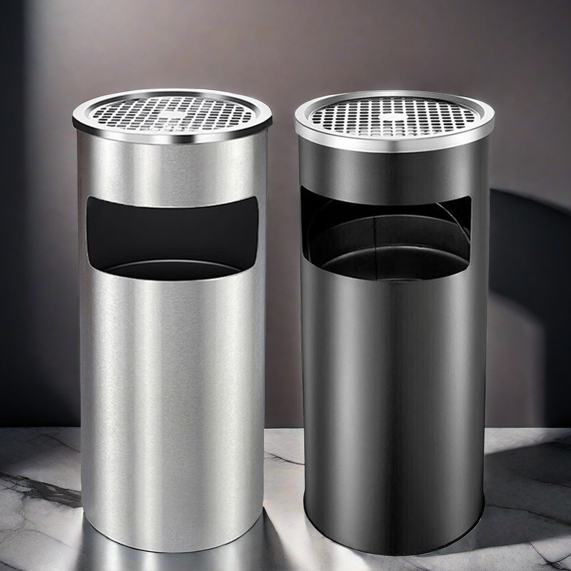 Commercial trash can hotel ktv lobby vertical ash bucket elevator mouth high-grade outdoor stainless steel round large