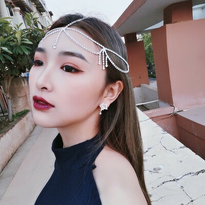 欧美新水钻发饰流苏发链走秀饰品额间坠新娘头饰hair accessories