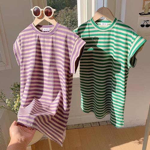 Korean Girls' Summer Dress Children's Short Sleeve Child Skirt Fashion Striped Children's Princess Dress