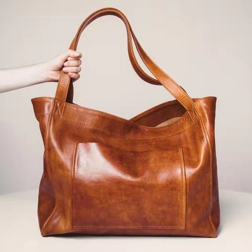Soft Leather Handbag with Pockets, Retro Oil Tanned Leather tote Bag for Women,  New Style