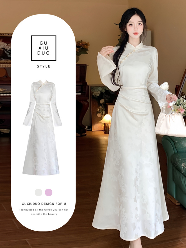 New Chinese Style Elegant Long-Sleeve Dress, Simple Cheongsam with a High-End National Style for Women, Autumn 2025 Collection New Chinese Style Elegant Long-Sleeve Dress, Simple Cheongsam with a High-End National Style for Women, Autumn 2025 Collection