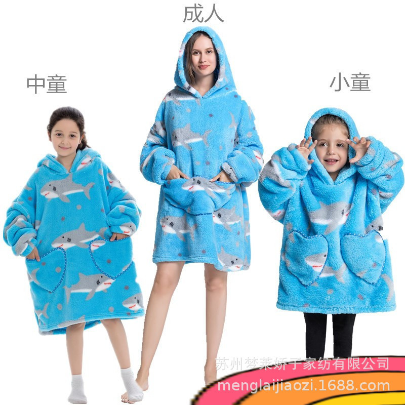新型の厚い防寒服の怠け者の絨毯の子供の漫画のかわいいパジャマの子供の帽子の衛衣の舒綿の絨毯の家の服|undefined