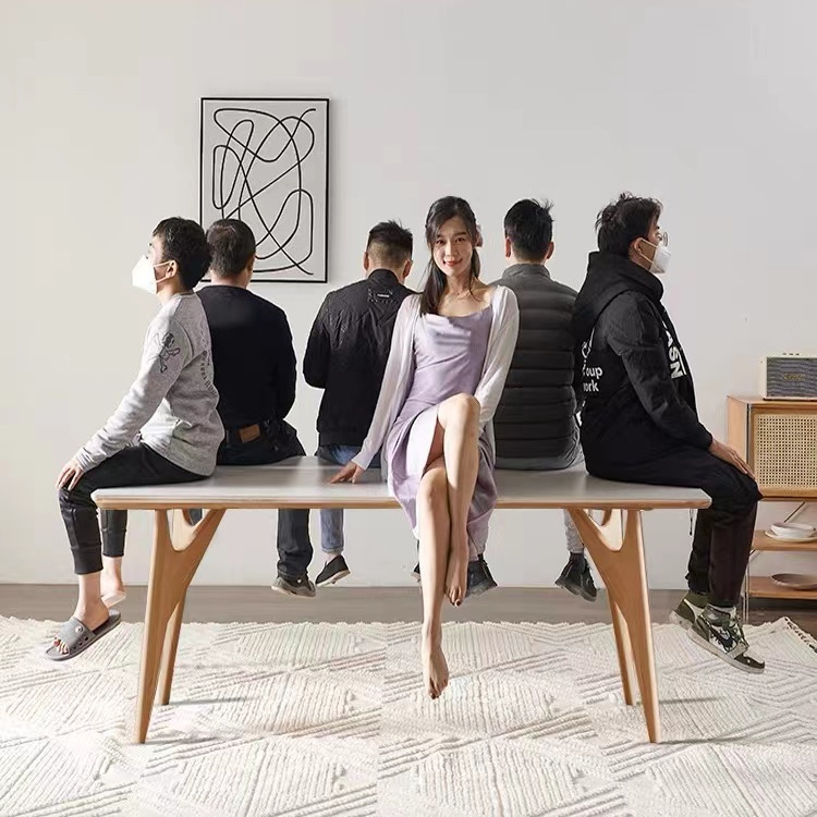 Estilo crema Placa de roca mesa de comedor y silla combinación estilo japonés pequeño apartamento de madera nórdica color diseñador mesa de comedor de madera maciza