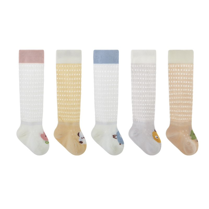 Bebé recién nacido calcetines verano ultrafino no apretado pierna suelta boca deshuesada dibujos animados lindo bebé recién nacido largo alto calcetines de algodón