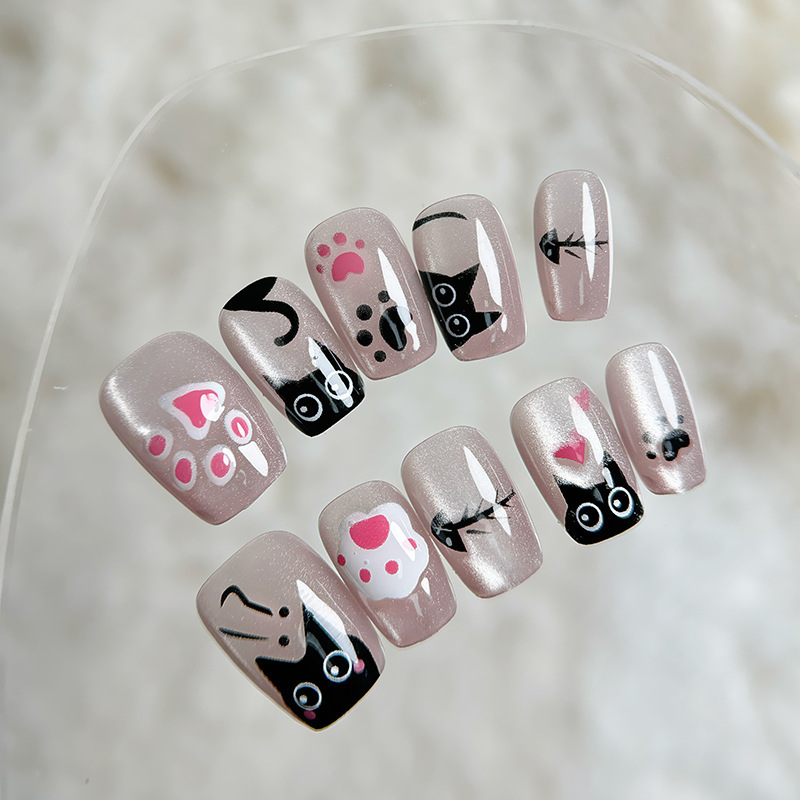 Uñas postizas removibles hechas a mano con forma de ojo de gato, manicura, uñas cortas de Ballet, tamaño dividido, uñas usables, 10 piezas, venta al por mayor
