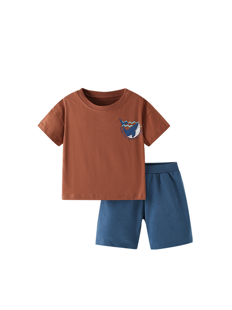 Malwee traje para niños verano nuevo estilo europeo y americano niños pequeños y medianos cuello redondo manga corta cintura elástica pantalones casuales de dos piezas