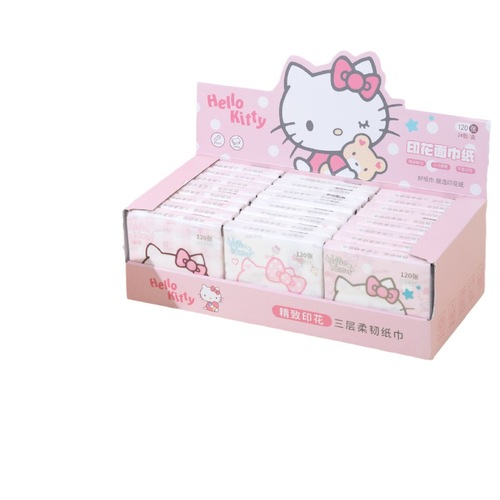 Sanrio Hello Kitty Small Bag Portable Tissue Three-layer Cloud Soft Skin Natural Unscented Printed Handkerchief Tissue Feel Wholesale