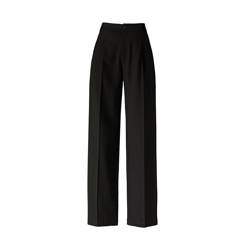 Quần tây nữ ống rộng cạp cao dáng suông chất len Tencel — đen