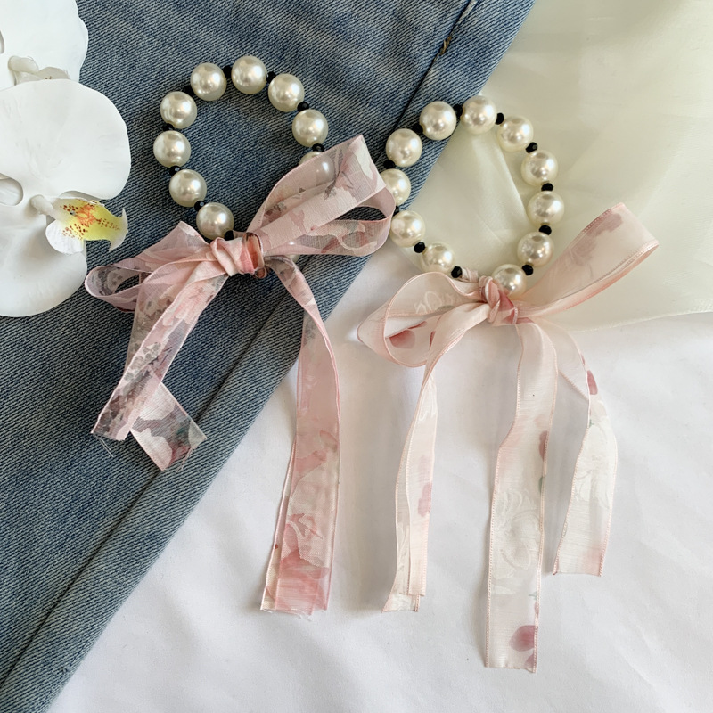 2025 New Fashion Pearl Necklace Small Silk Scarf Women's Spring and Autumn Tie Bag Ribbon Decoration Professional Scarf All-match Scarf