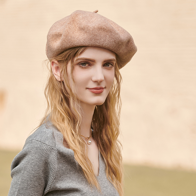 Unisex Beret Hat Lady Autumn-Winter vintage large diameter wool painter hat matching face small paper boy hat_voghion.com
