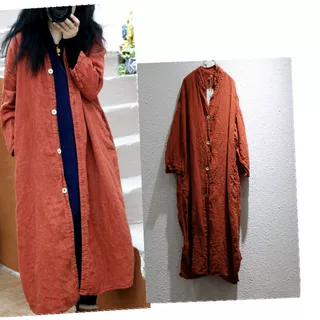 春季新品设计师款chun亚麻大码随性痞帅长款风衣
