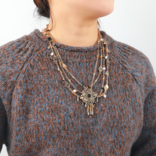 ZA欧美夸张大牌串珠多层镶钻项链波西米亚风秋款女毛衣链跨境货源