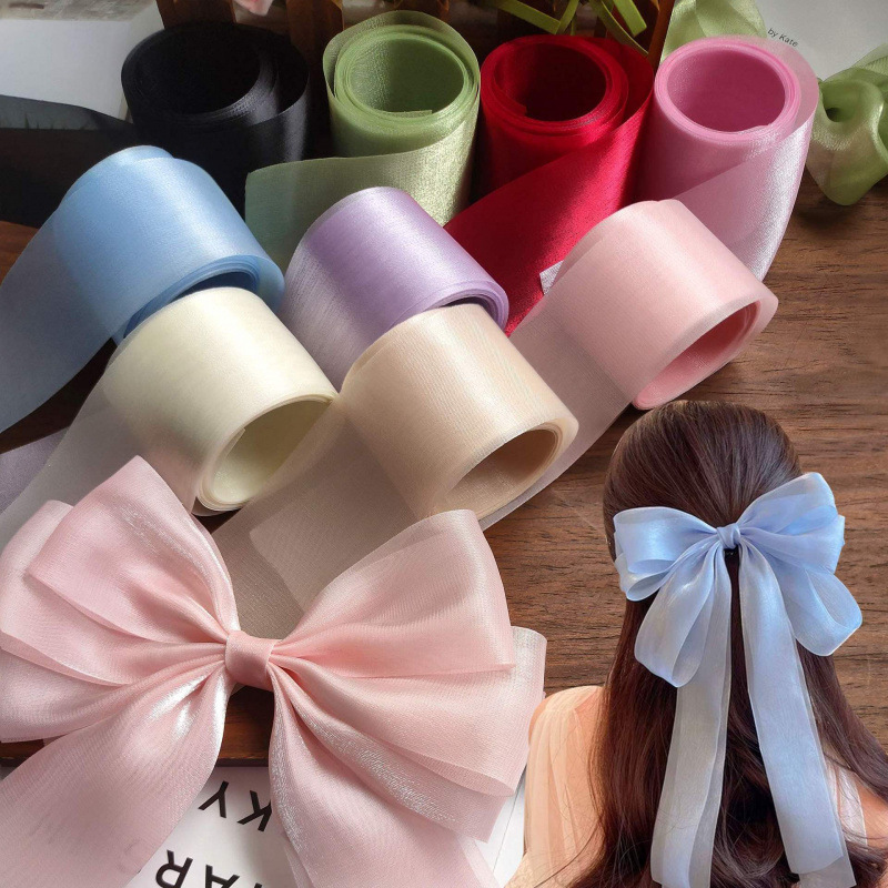 4 センチメートル幅真珠光沢のある糸リボン diy 手作りヘアアクセサリー材料アクセサリーグリッター大きな弓ヘアピンリボン|undefined
