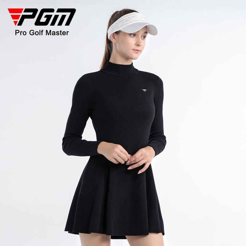 Váy len golf PGM cổ tròn dáng ôm giữ ấm thu đông — Qz093-màu Hồng, Qz093-màu Đen